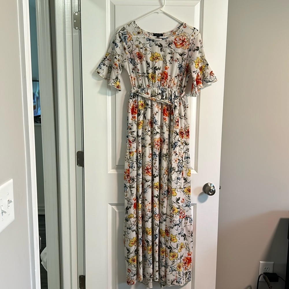 Roolee Spring Floral Tiered Modest Maxi Dress S